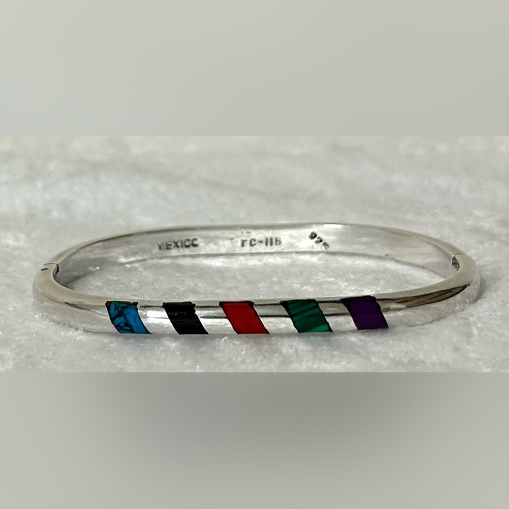 Vintage 925 Solid Silver Hinged Bangle Bracelet W… - image 4